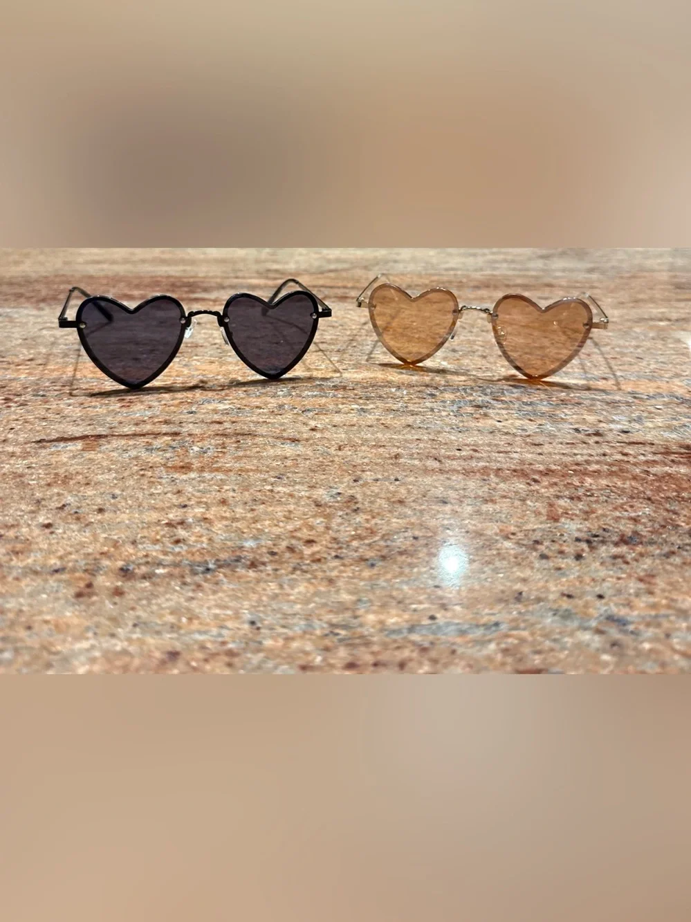 Free People Heart-Shaped Sunglasses in Black & Rose Gold Tints